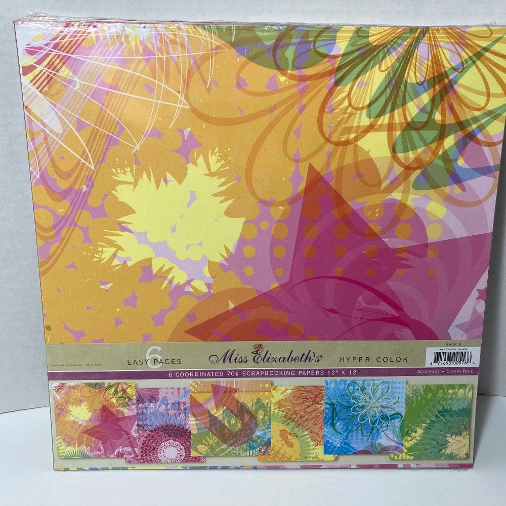 Scrapbook Paper 12 x 12 6 Pack Hyper Color Miss Elizabeth's